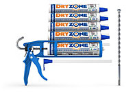 Dryzone Damp Proofing Cream Kit (Pack of 5 + Cox Mastic Gun & Drill Bit) High-Strength, BBA & WTA Approved Rising Damp Treatment