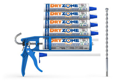 Dryzone Damp Proofing Cream Kit (Pack of 5 + Cox Mastic Gun & Drill Bit) High-Strength, BBA & WTA Approved Rising Damp Treatment