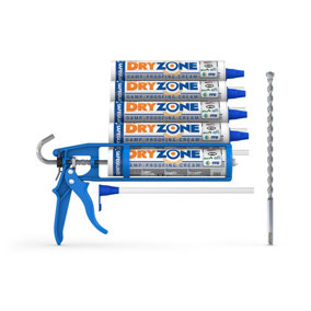 Dryzone Damp Proofing Kit Damp Proofing Cream + Cox Mastic Gun + Dryzone Drill Bit (Rising Damp Treatment) (Pack of 5)