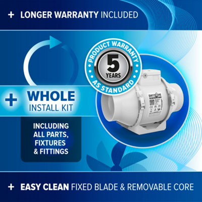 Dryzone In-Line Extractor Fan Kit with Timer (100mm, White) For Lofts ...