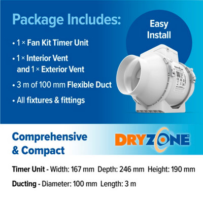 Dryzone In-Line Extractor Fan & Mould Removal & Prevention Kit (3 x ...