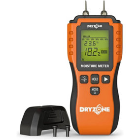 Dryzone Moisture Meter - Damp Meter Detector for Wood, Masonry & Other Building Materials. Easy-to-Read Backlit LCD Display