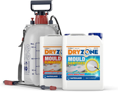 Dryzone Mould Remover and Prevention Kit - 2 x 5L & Sprayer - The Definitive Long-Term Solution to Mould and Mildew