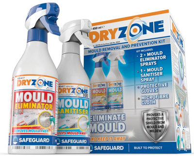 Dryzone Mould Remover and Prevention Kit (3 x 450ml Spray) Dual-Action solution, Fast-Acting eliminates mould and prevent regrowth