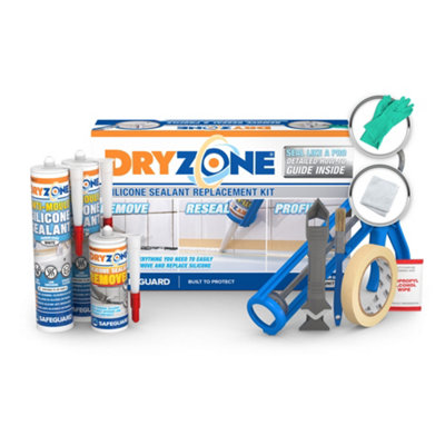 Dryzone Silicone Sealant Replacement Kit (Anti Mould) - Complete kit for Professional looking joints in Kitchens and Bathrooms
