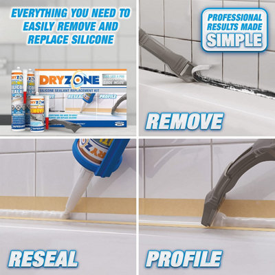 Dryzone Silicone Sealant Replacement Kit (Anti Mould) - Complete kit for Professional looking joints in Kitchens and Bathrooms
