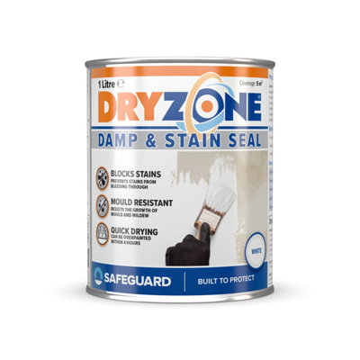 Dryzone White Stain Seal & Damp Proof Paint (1L, White) - Block Damp, Mould & Stains in One Coat on Interior Surfaces
