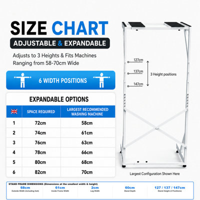 DS Dryerstands Adjustable, Universal Freestanding Tumble Dryer Stacking Kit, 75kg Heavy Duty Support, White