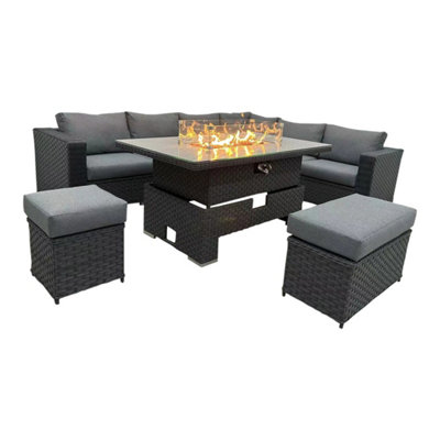 DS Living 8 Seater Grey Corner Sofa Rising Dining Set with Fire pit