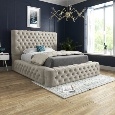 Cream plush deals velvet bed