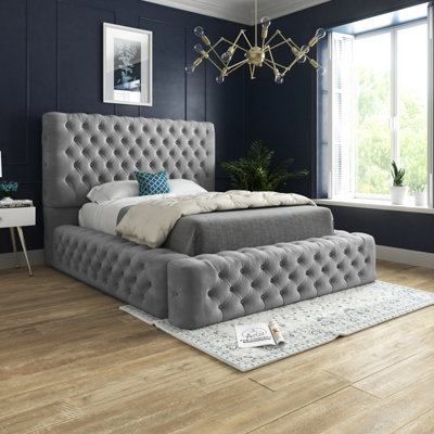 DS Living Cambridge Upholstered Soft Touch Grey Plush Velvet Bed Frame ...