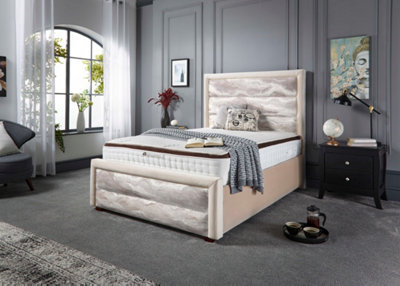 DS Living Coast Upholstered Soft Touch Cream Marble Velvet Luxury Bed Frame 4FT6 Double