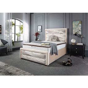 DS Living Coast Upholstered Soft Touch Cream Marble Velvet Luxury Bed Frame 4FT6 Double