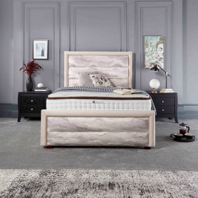 DS Living Coast Upholstered Soft Touch Cream Marble Velvet Luxury Bed Frame 4FT6 Double