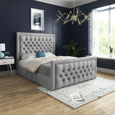 Black velvet upholstered on sale platform bed