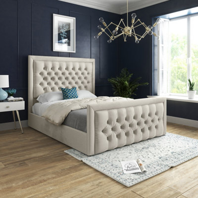 Cream velvet store double bed frame