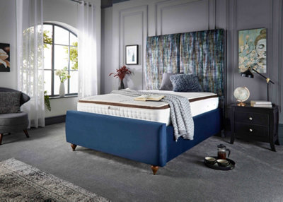 DS Living Lucia Upholstered Soft Plush Blue Velvet Luxury Bed Frame 4FT Small Double