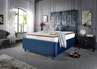 DS Living Lucia Upholstered Soft Plush Blue Velvet Luxury Bed Frame 4FT6 Double