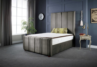 Charcoal upholstered king deals bed