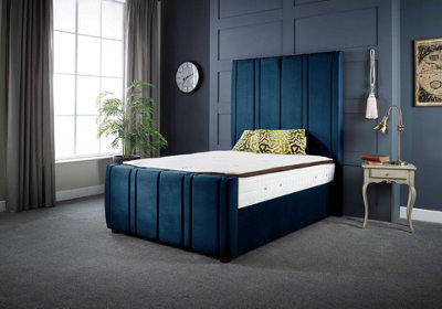 DS Living Lucinda 5FT King Size Luxury Upholstered Bed Frame in Royal Blue Soft Touch Velvet