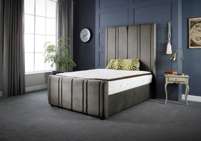 DS Living Lucinda Luxury Upholstered Bed Frame Charcoal Grey Soft Touch Velvet 4FT Small Double