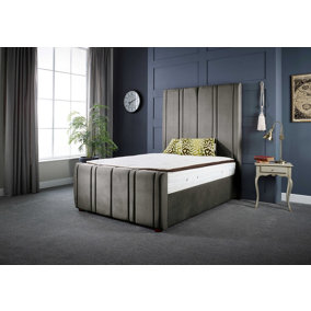 DS Living Lucinda Luxury Upholstered Bed Frame Charcoal Grey Soft Touch Velvet 4FT Small Double
