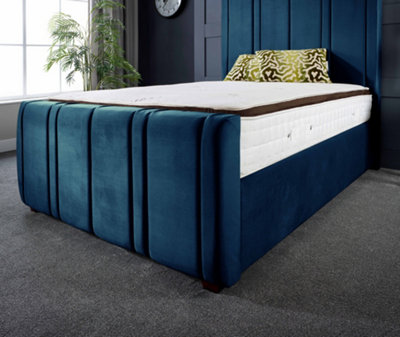 DS Living Lucinda Luxury Upholstered Bed Frame in Royal Blue Soft Touch Velvet 4FT Small Double
