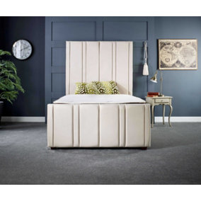 DS Living Lucinda Upholstered Soft Touch Cream Velvet Luxury 4FT Small Double Bed Frame