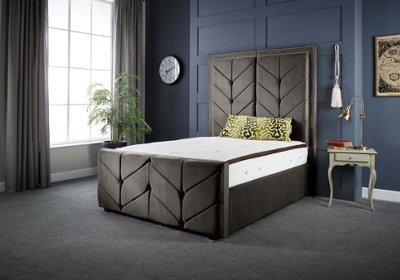 DS Living Milly Chevron 6FT Super King Upholstered Bed Frame in Soft Touch Charcoal Grey Velvet