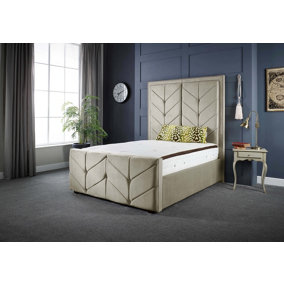 DS Living Milly Chevron Upholstered 4FT Small Double Bed Frame in Soft Grey Velvet Fabric