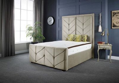 DS Living Milly Chevron Upholstered 4FT6 Bed Frame in Soft Grey Velvet Fabric