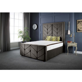 DS Living Milly Chevron Upholstered Bed Frame in Soft Touch Charcoal Grey Velvet 4FT6 Double