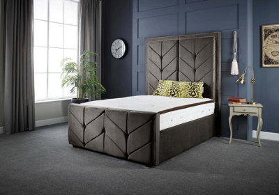 DS Living Milly Chevron Upholstered Bed Frame in Soft Touch Charcoal Grey Velvet 5FT King