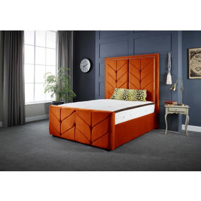 DS Living Milly Chevron Upholstered Bed Frame in Soft Touch Orange Velvet 4FT Small Double