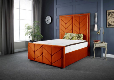 DS Living Milly Chevron Upholstered Bed Frame in Soft Touch Orange Velvet 5FT King