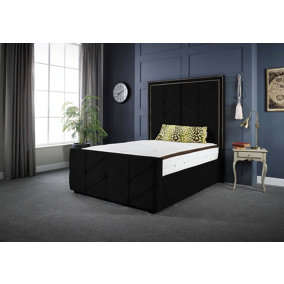 DS Living Milly Chevron Upholstered Soft Touch Black Velvet Luxury Bed Frame 4FT6 Double