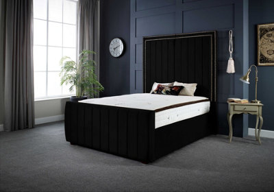 DS Living Milly Panel Luxury Upholstered Bed Frame Soft Touch Black Velvet 4FT Small Double