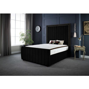 DS Living Milly Panel Luxury Upholstered Bed Frame Soft Touch Black Velvet 4FT Small Double