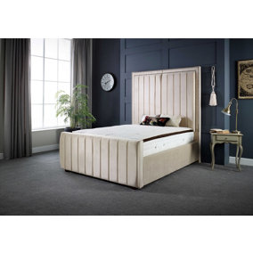 DS Living Milly Panel Upholstered Panel Bed Frame Soft Touch Cream Velvet 4FT Small Double