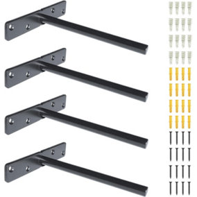 DT Ironcraft Heavy Duty Floating Shelf Brackets for Concealed Wood Shelves (4 Pcs, Black)