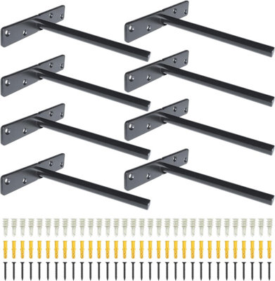 DT Ironcraft Heavy Duty Floating Shelf Brackets for Concealed Wood Shelves (8 Pcs, Black)