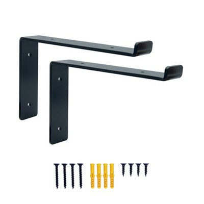 DT Ironcraft Heavy Duty Shelf Brackets for Scaffold Board Shelving - Lip Down 225x150x40mm (1 Pair Black)