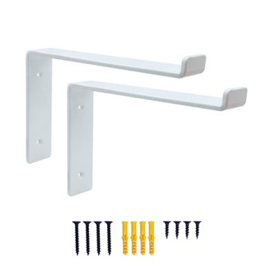 DT Ironcraft Heavy Duty Shelf Brackets for Scaffold Board Shelving - Lip Down 225x150x40mm (1 Pair White)