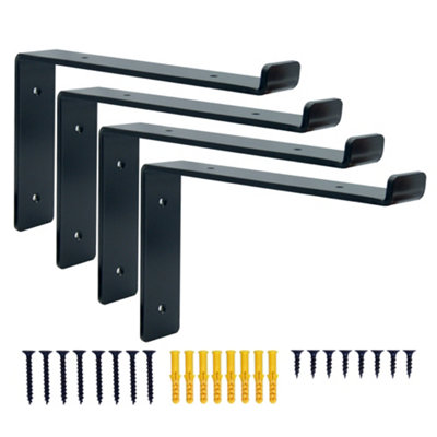 DT Ironcraft Heavy Duty Shelf Brackets for Scaffold Board Shelving - Lip Down 225x150x40mm (2 Pairs Black)