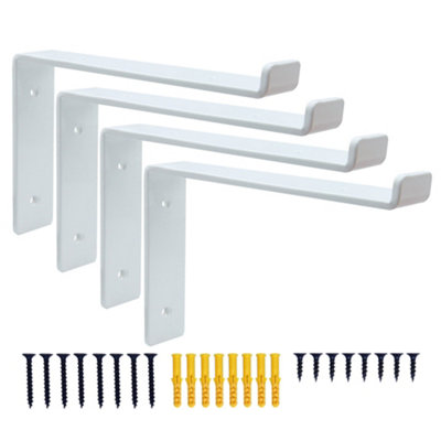 DT Ironcraft Heavy Duty Shelf Brackets for Scaffold Board Shelving - Lip Down 225x150x40mm (2 Pairs White)