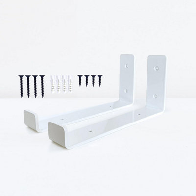 DT Ironcraft Heavy Duty Shelf Brackets for Scaffold Board Shelving - Lip Up 225x100x40mm (1 Pair White)