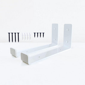 DT Ironcraft Heavy Duty Shelf Brackets for Scaffold Board Shelving - Lip Up 225x100x40mm (2 Pairs White)