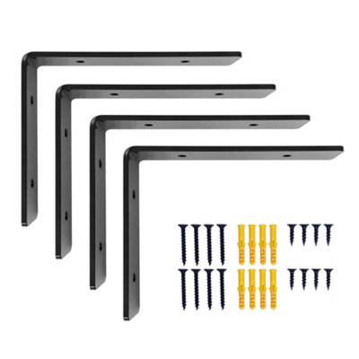 DT Ironcraft Heavy Duty Shelf Brackets - L Shape 200x150x40mm (2 Pairs Black)