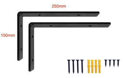 DT Ironcraft Heavy Duty Shelf Brackets - L Shape 250x150x40mm (1 Pair Black)