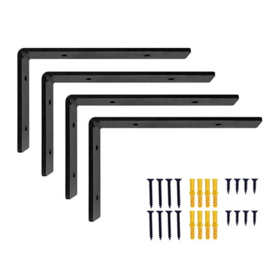 DT Ironcraft Heavy Duty Shelf Brackets - L Shape 250x150x40mm (2 Pairs Black)